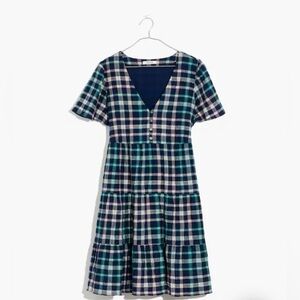 Madewell Plaid Button-Front Tiered Babydoll Dress